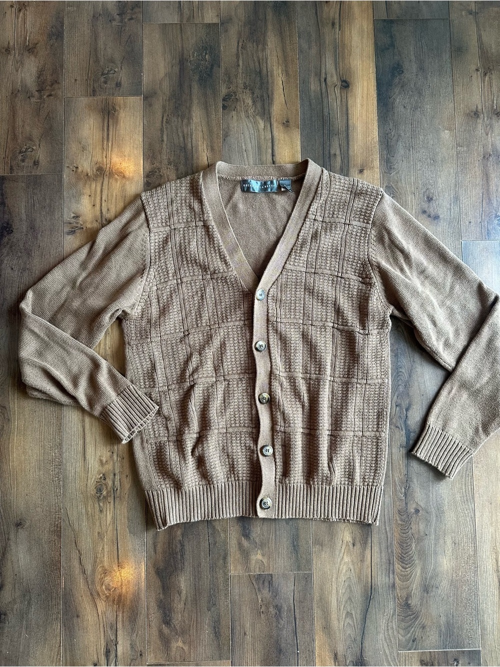 Oscar de la Renta Brown Textured Cardigan Sweater Large Luxury Knit